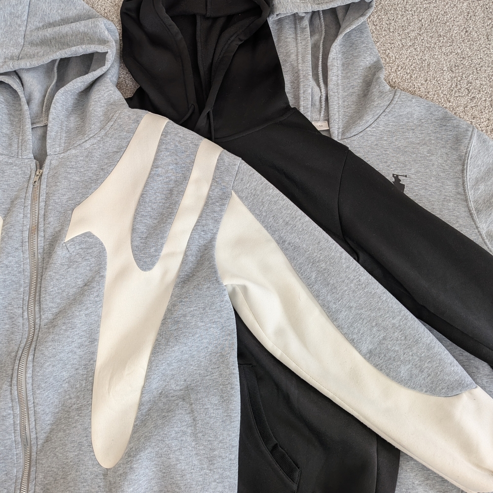 Gray Hoodies with White Abstract Stripe